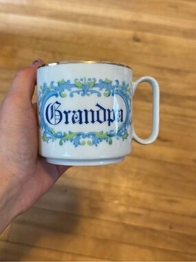 Vintage Grandpa Ceramic Mug in White and Blue